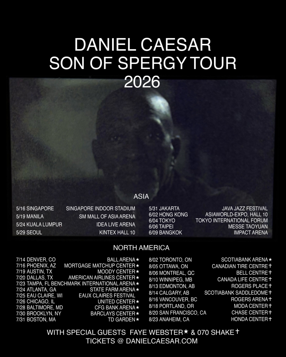 daniel caesar 2026 north america asia tour dates poster