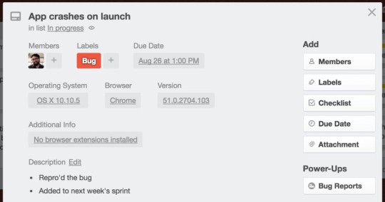 An image showing how to add Custom Fields to a Trello card